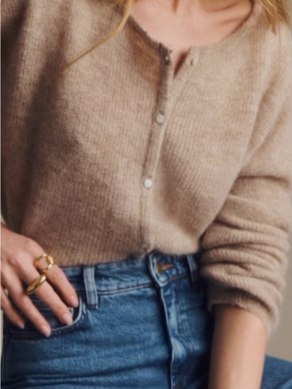 Sezane Gaspard Cardigan in Light Beige